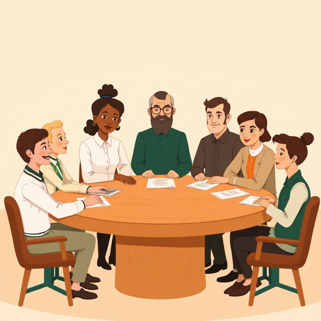 Illustration of a diverse board of directors meeting around a round table