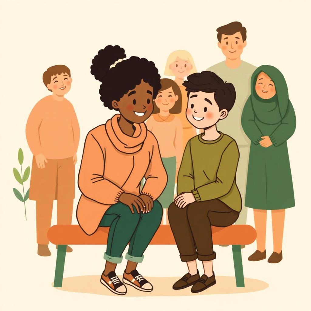 Illustration of a counsellor and young person in a supportive conversation