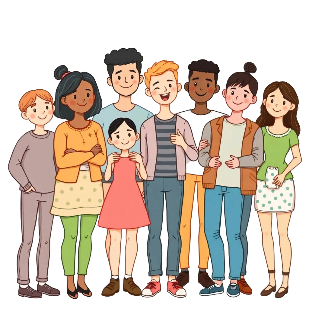 Illustration of a diverse group of young people supporting each other